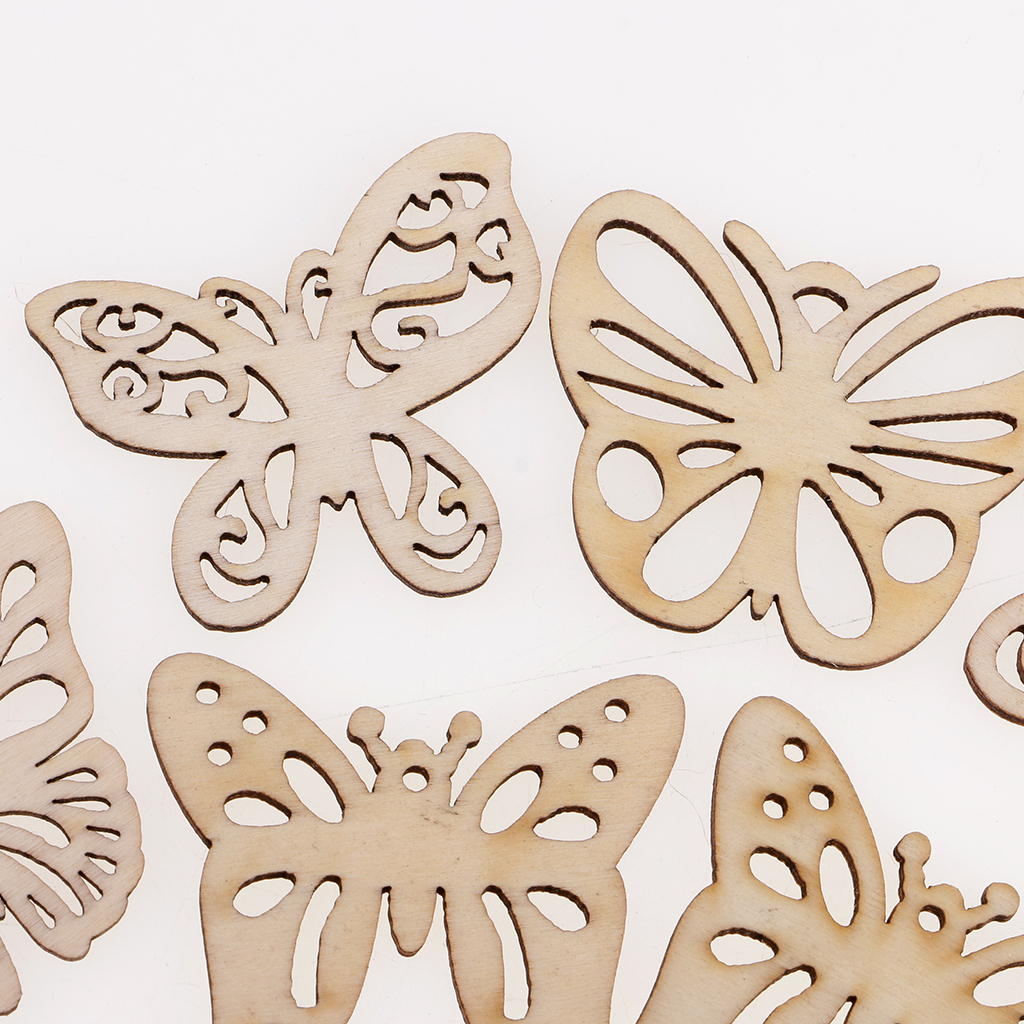 50 x Mixed Size Butterflies MDF Wooden Shape Embellishments Wood Y2X6