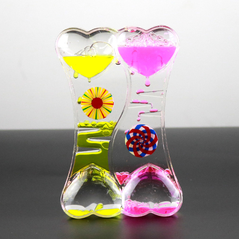 Description Picture 6 of itemDouble Heart Double Color Floating Liquid Oil Acrylic Hourglass Liquid Visual Movement Hourglass Timer Home Decoration