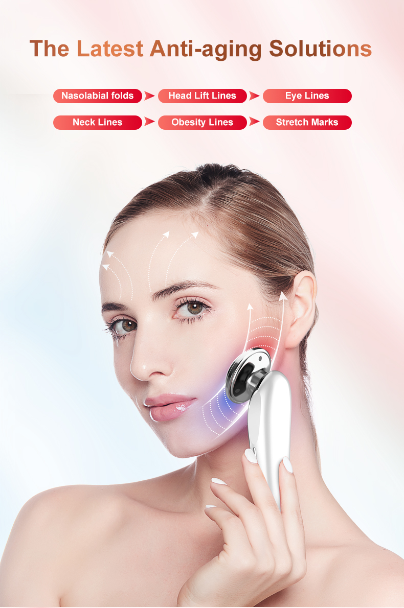 AmazeFan 7in1RF&EMS lifting Beauty LED Face Skin +3 Colors Led Facial Neck Massager  Photon Therapy Heating  Wrinkle Removal