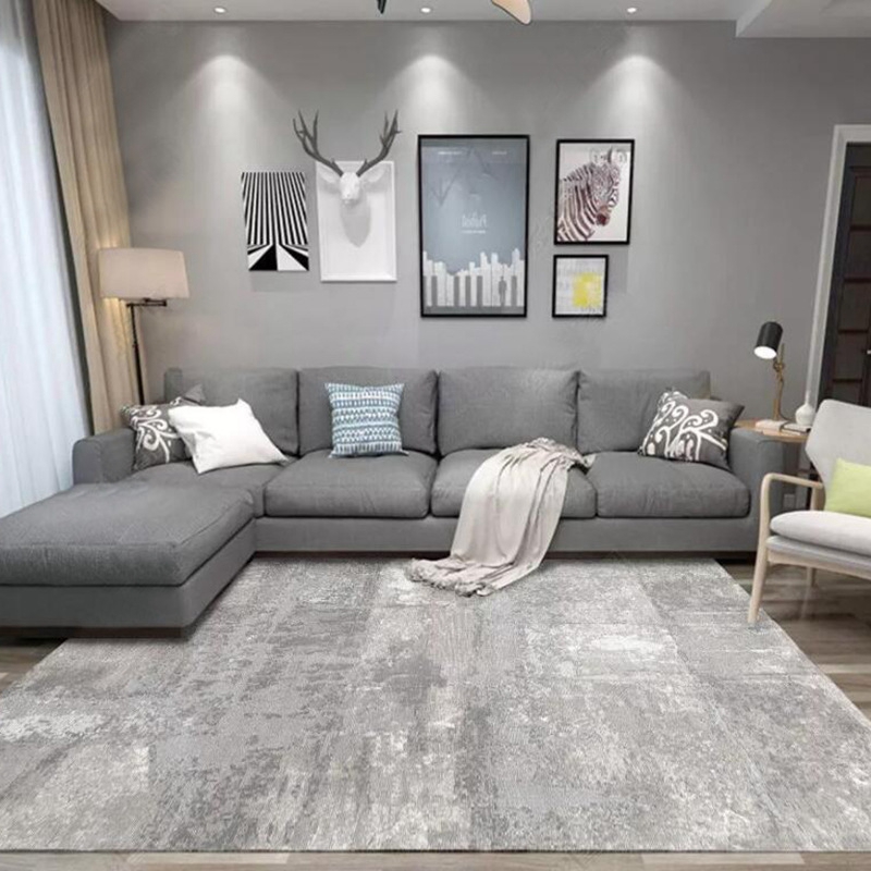 Design Moderne Tapis Noir Gris Doux Large Living Room Floor Bedroom Carpet Rugs