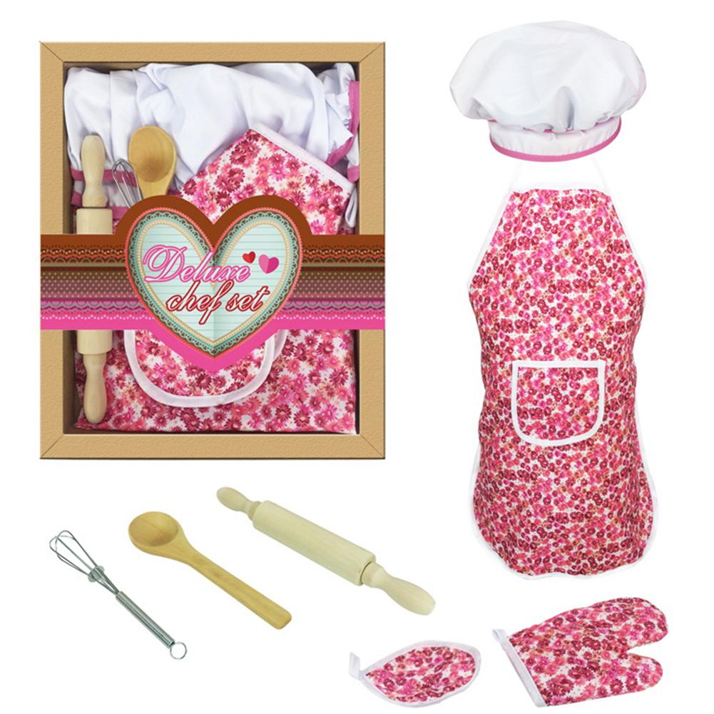 Kids Chef Play Set Pretend Toy Girl Gift Kitchen Cake Apron Mitt Baking Tools 