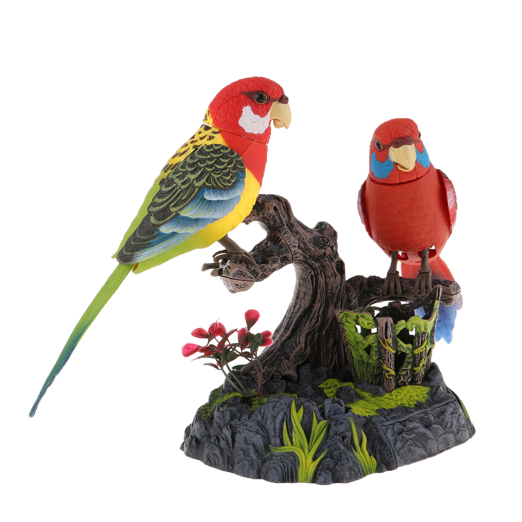 Sound Activated Singing Chirping Parrots Birds on Branch Dancing Moving Toys 