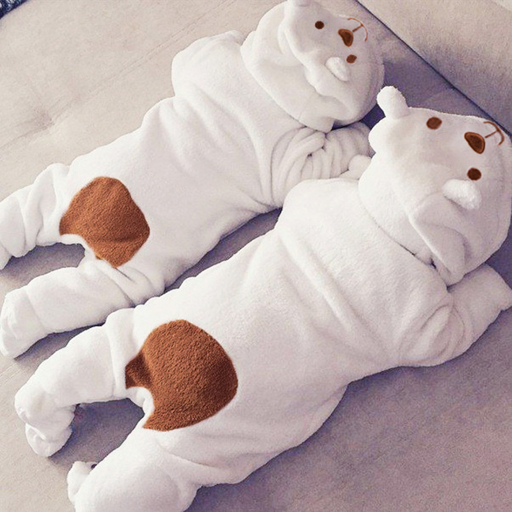 Newborn Infant Baby Boy Girl Hooded Cartoon Flannel Romper Jumpsuit Warm Clothes