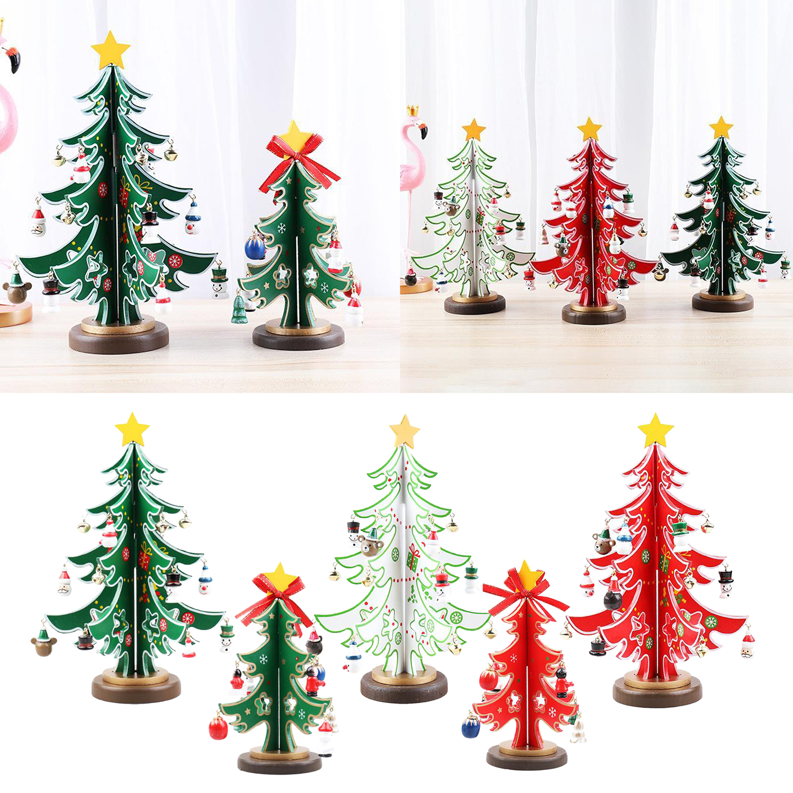 Wooden Christmas Tree Ornament Tabletop 3D Party Bedroom Decor Photo Prop 