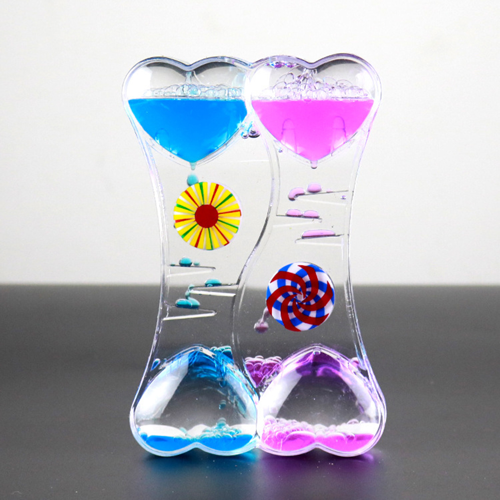 Description Picture 5 of itemDouble Heart Double Color Floating Liquid Oil Acrylic Hourglass Liquid Visual Movement Hourglass Timer Home Decoration