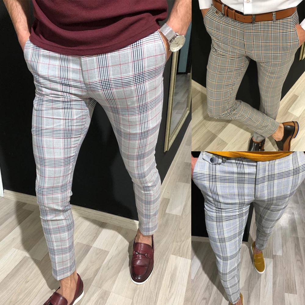 mens tight checkered trousers