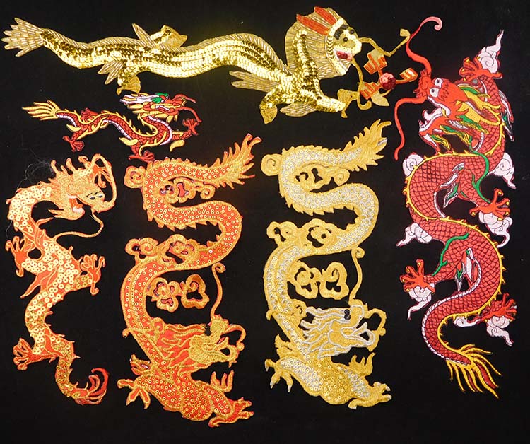 Description Picture 3 of itemNew Dragon Embroidery Applique Handmade DIY Pattern Performance Dance Costume Stage Dress Hot Flowers Patch Sewing Tools