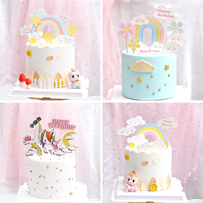 Maygone en la nube Arco Iris Y Unicornio Cake Toppers Kit para decoración de pasteles Fo juego de 5 