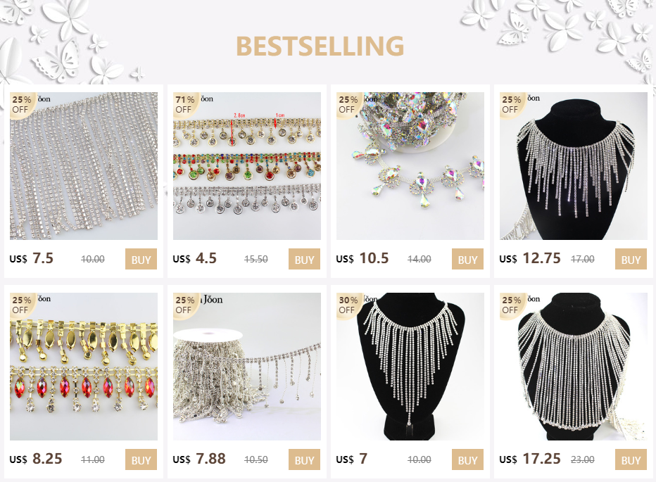 Description Picture 2 of item1 yard Bright Crystal style handmade Rhinestone trim Fringe chain sew on clothing wedding shoes clothing decoration ML048