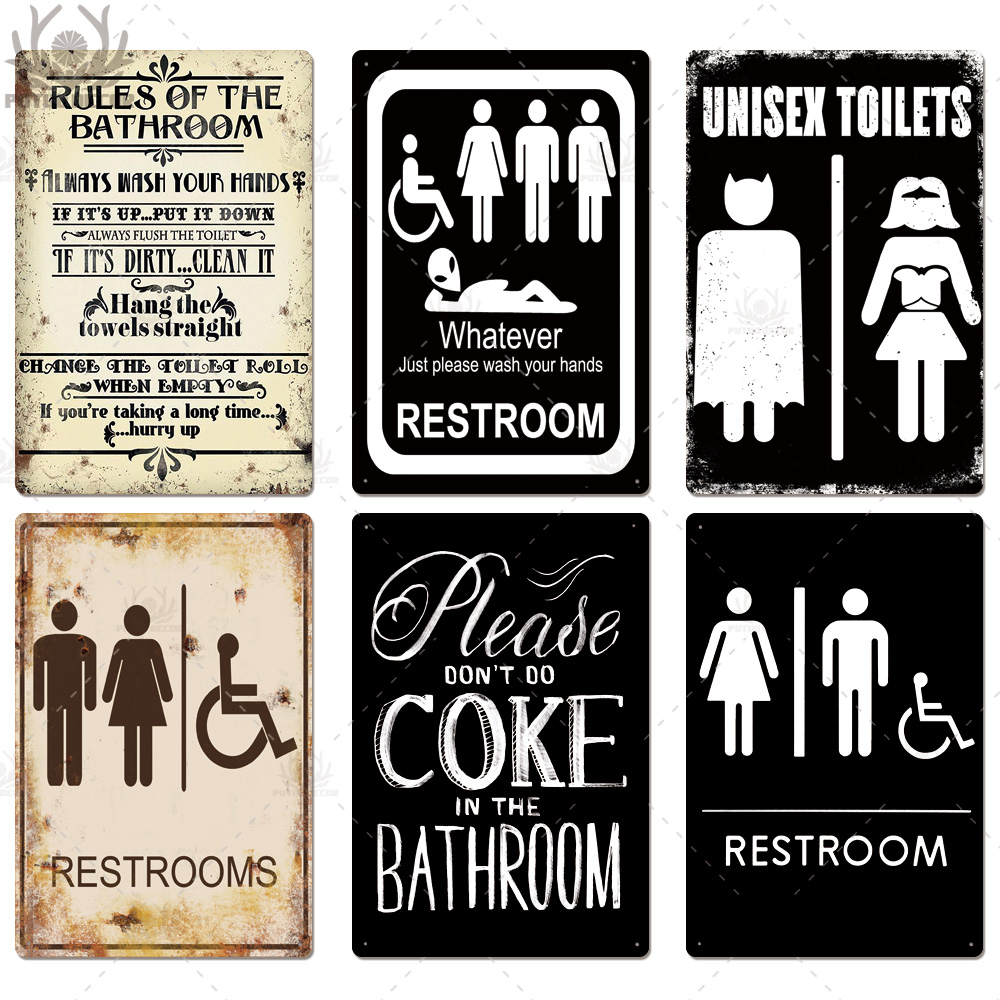 Toilet Sign Plaque Metal Vintage Bathroom Metal Sign Tin Sign Wall