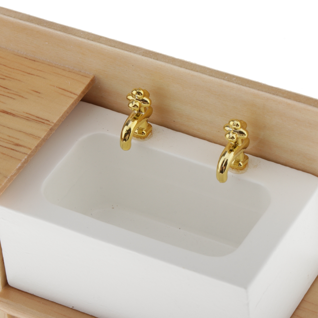 Dollhouse Miniature Furniture Wood Kitchen Bathroom Sink Cabinet Wash Basin 1:12