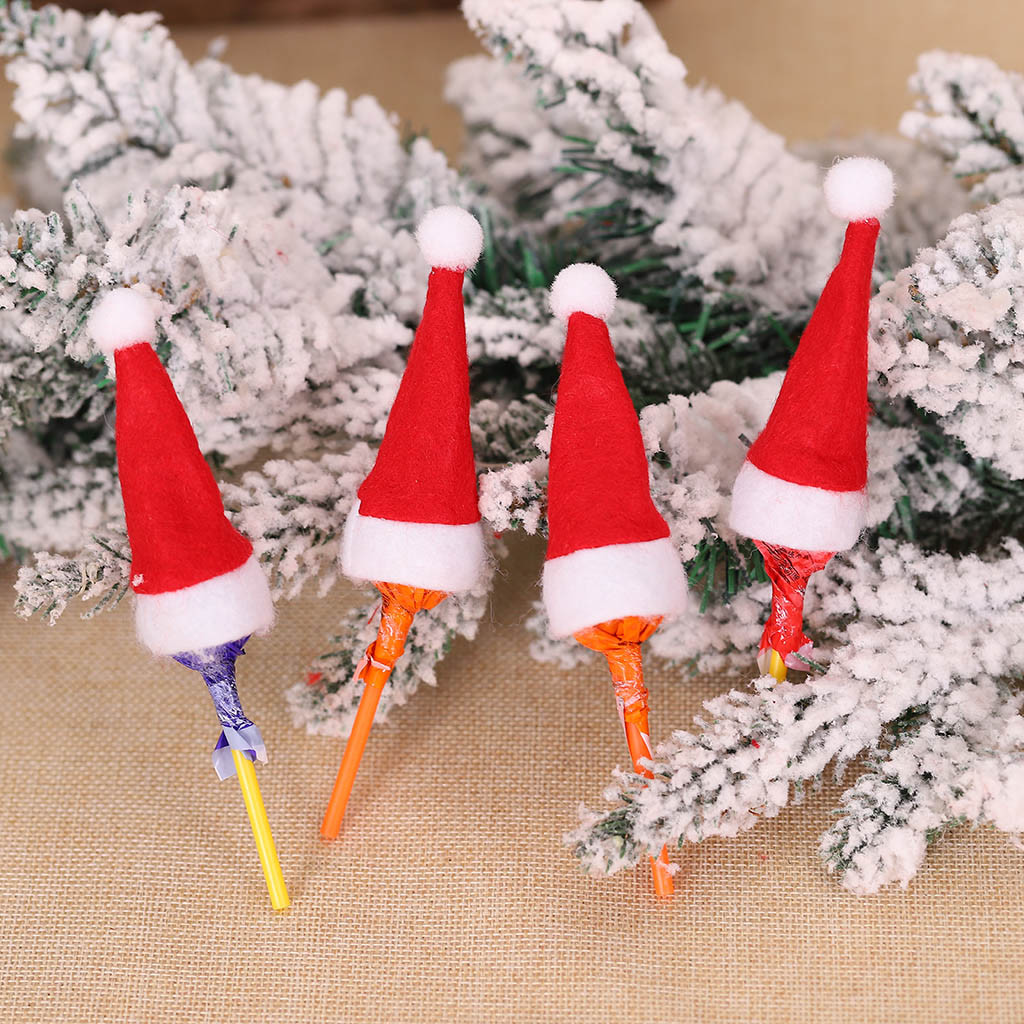 6x Lollipop Christmas Hat Small Mini Candy Santa Claus Cap Decoration Party _ji 