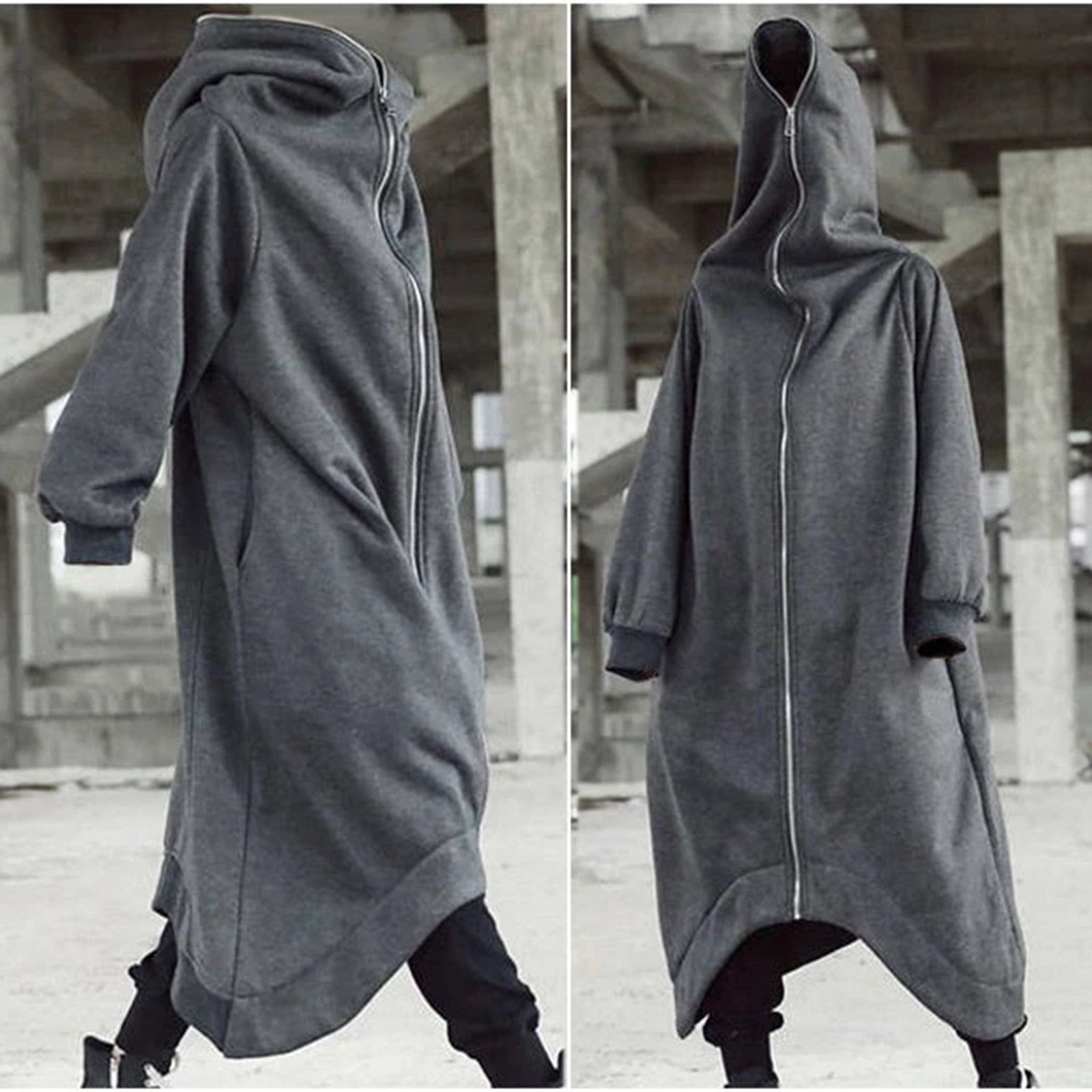 Casual unisex long sleeve hooded zipper solid nazgul long coat Clearance