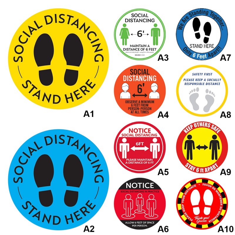 Safety Floor Sign Marker 11x11 Sticker and 11x14 Poster Anti-Slip Commercial Grade Unframed Social Distancing Floor Decals and Poster Set - Shipping Flat Printed on Quality Poster Paper
