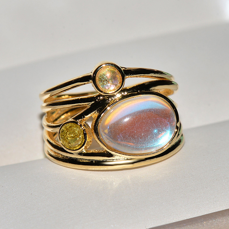 Party Wedding Elegant Moonstone Ring Jewelry Charm Opal Stone 