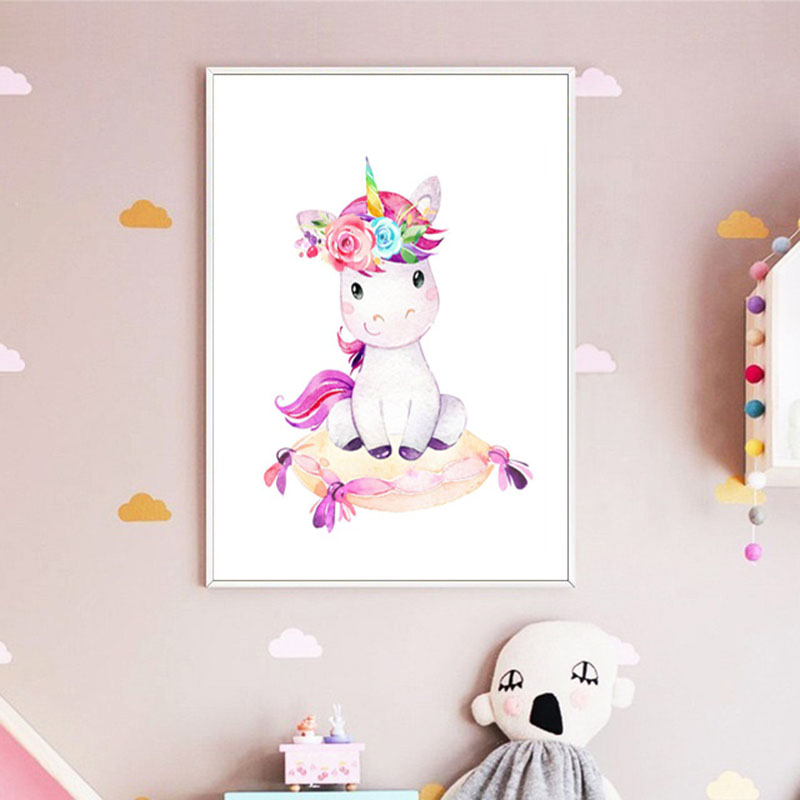 Póster de lona con diseño de unicornio arcoíris para decoración del
