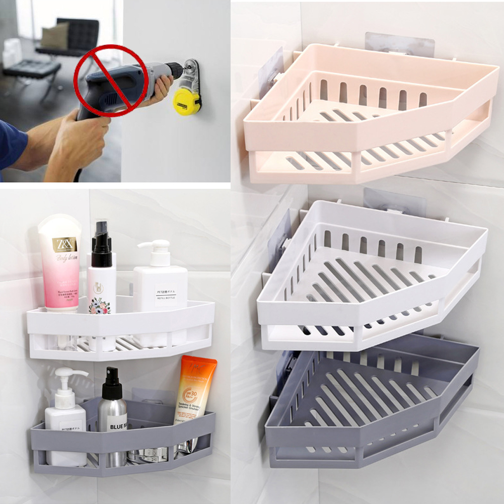 Bathroom Triangular Shower Shelf Corner Bath Storage Holder Organizer Rack US 