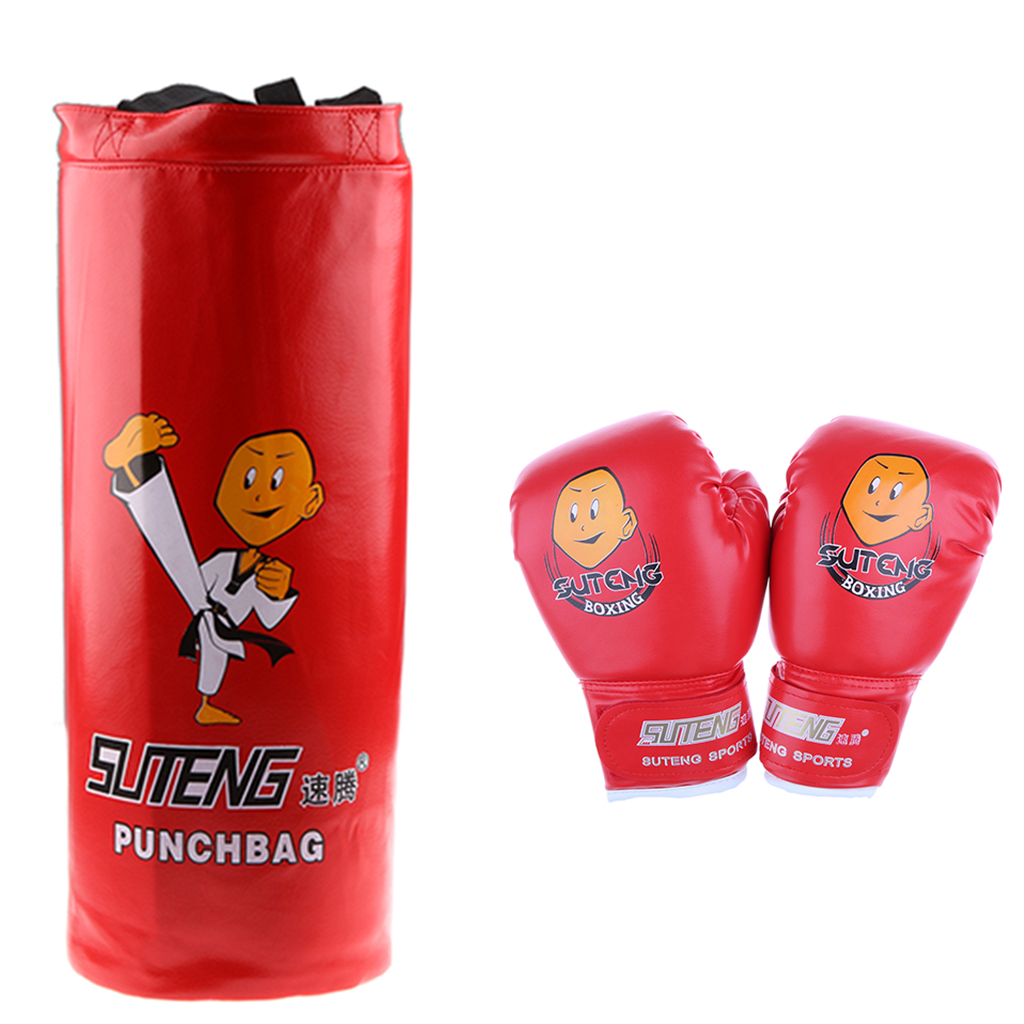 Youth Kids Boxing Set Kit Training Bag Punching Bag Gloves Heavy Bag Red