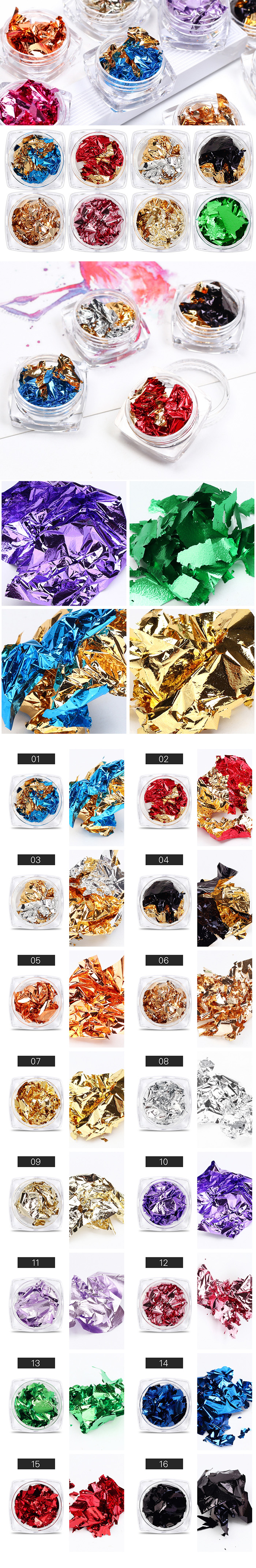 Description Picture 2 of item1 Box Gold Silver Irregular Aluminum Foil Paper Nail Art Sticker 3D Glitter Manicure UV Gel Polish Sequins Nail Decoration Tools