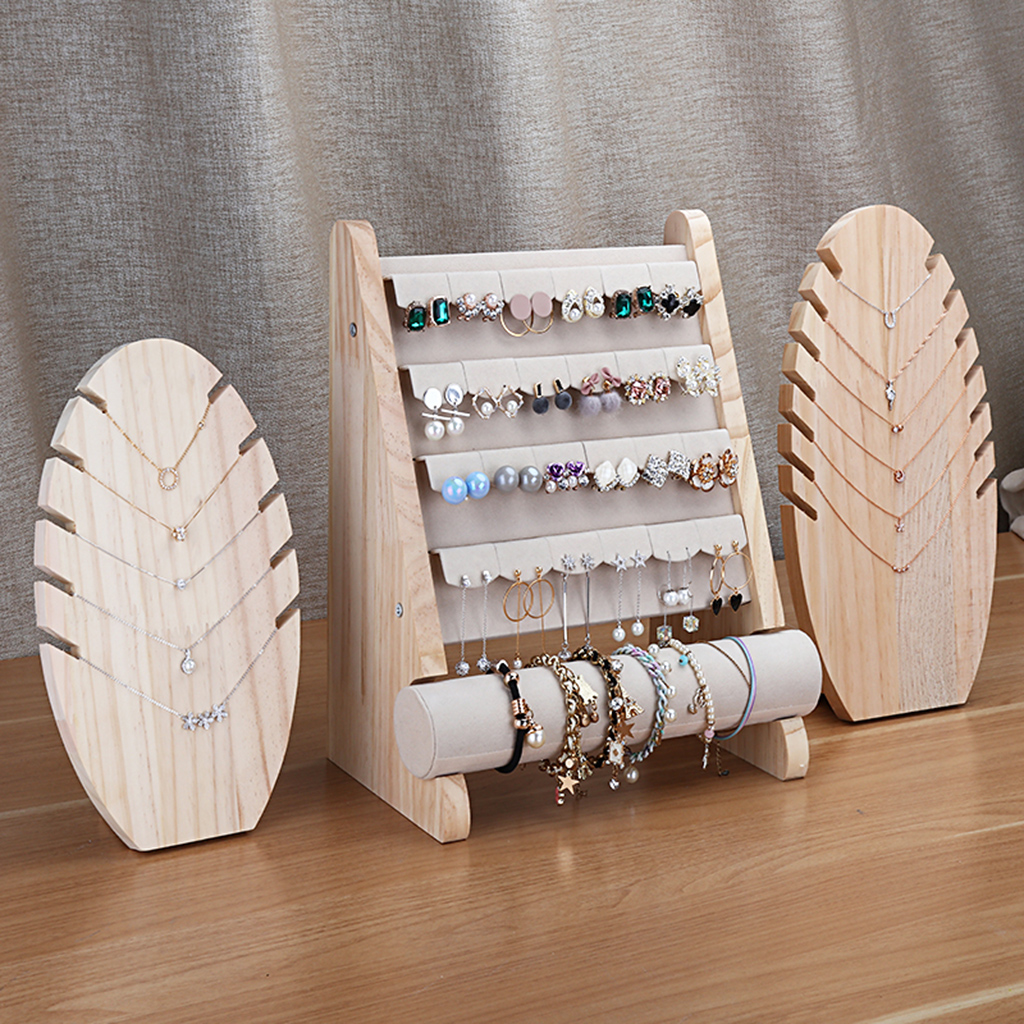Details about   Newest Earring Display Stand Wood Jewelry With Microfiber Rack Suitable For Home 