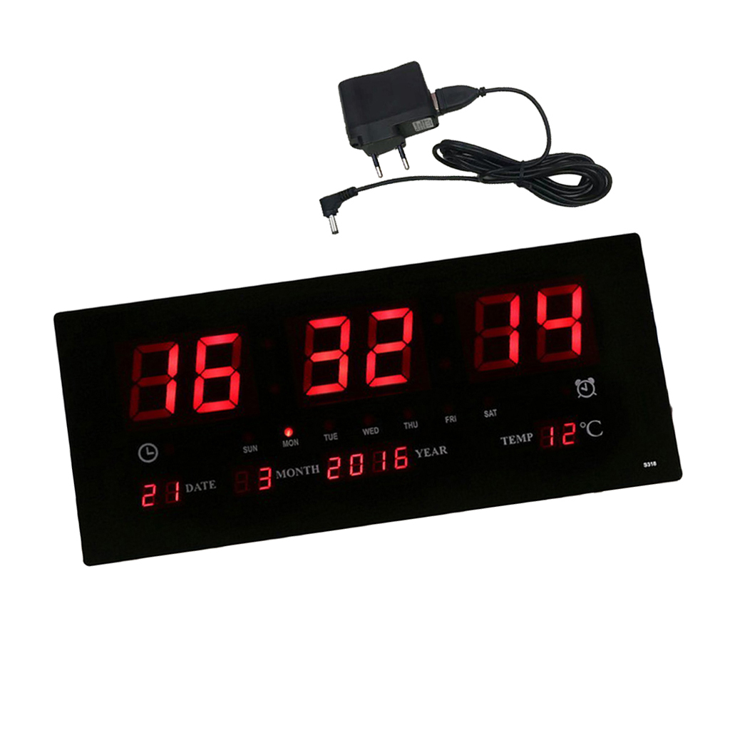 Description Picture 2 of item17inch Digital LED Screen Projection Wall Clock Time Calendar With Indoor Thermometer 24H Display - Days/Month/Year EU / US Plug
