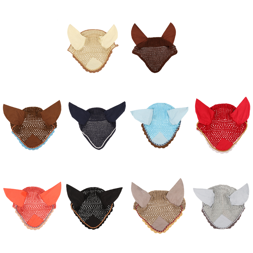 Horse Breathable Cotton Ear Bonnet/Net/Mask/Hood Crochet Fly Veil 10 Color 