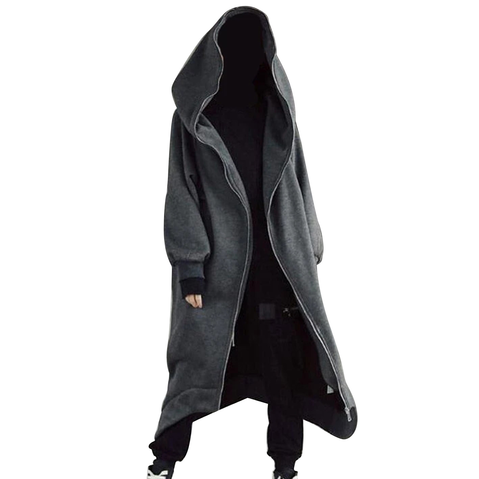 Casual unisex long sleeve hooded zipper solid nazgul long coat Clearance