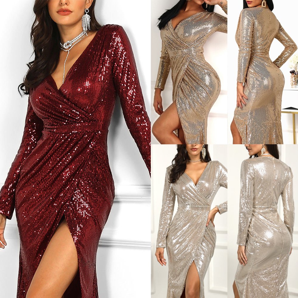 red sequin wrap dress