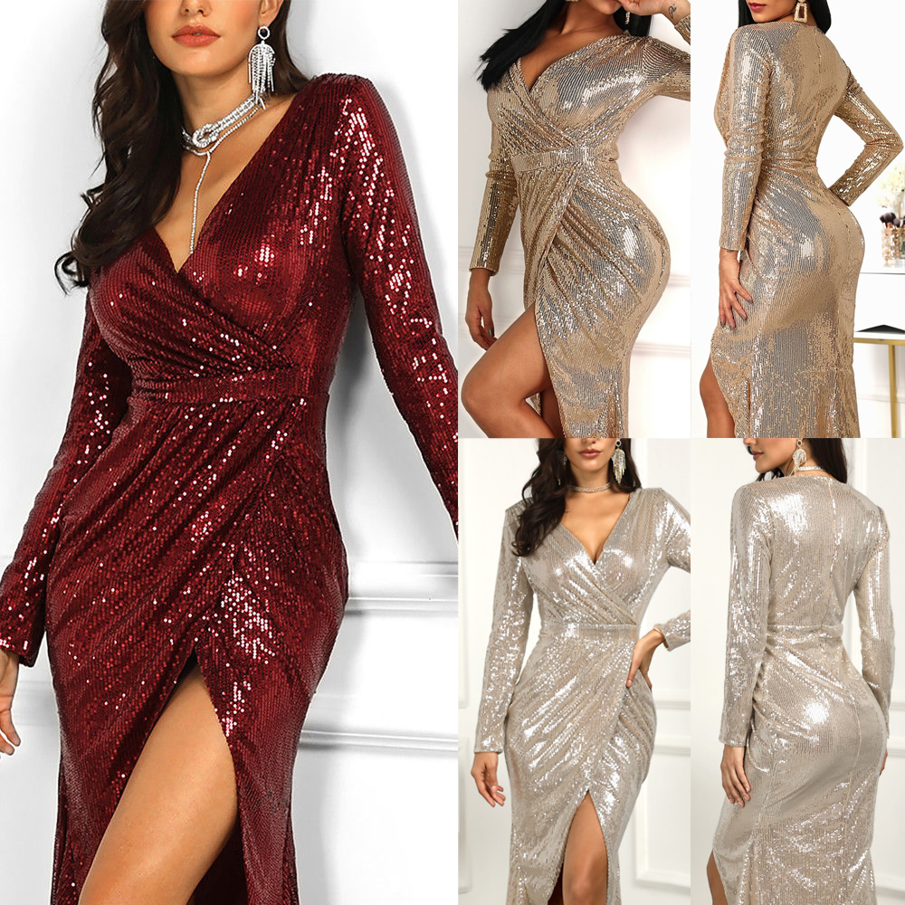 long sequin wrap dress