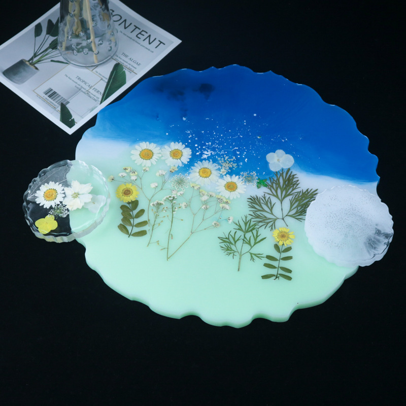 coaster slice fluid art square round holder tray dish agate geode tray mold flexible silicone mold tray dish epoxy resin artist diy