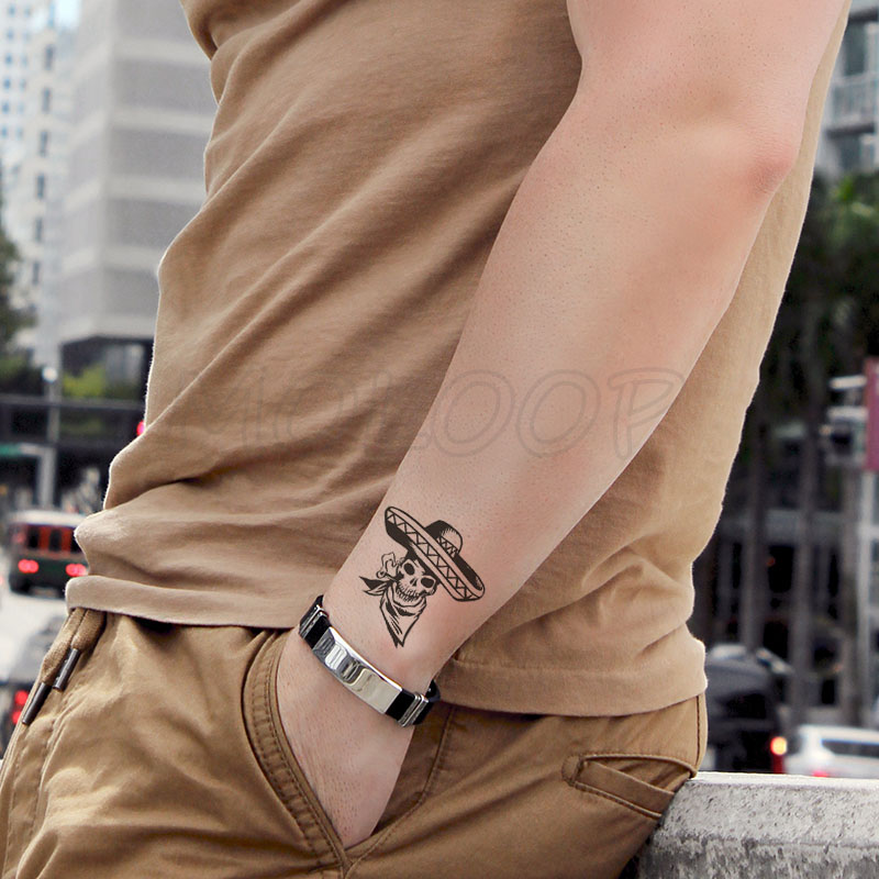 Water Transfer Tattoo Skull Cowboy Smoking Tattoo Body Art