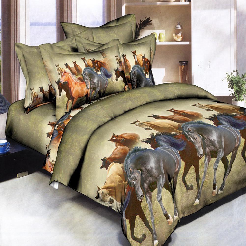 4pcs Polyster Bedding Set 3d Holiday Horse Design Duvet Cover