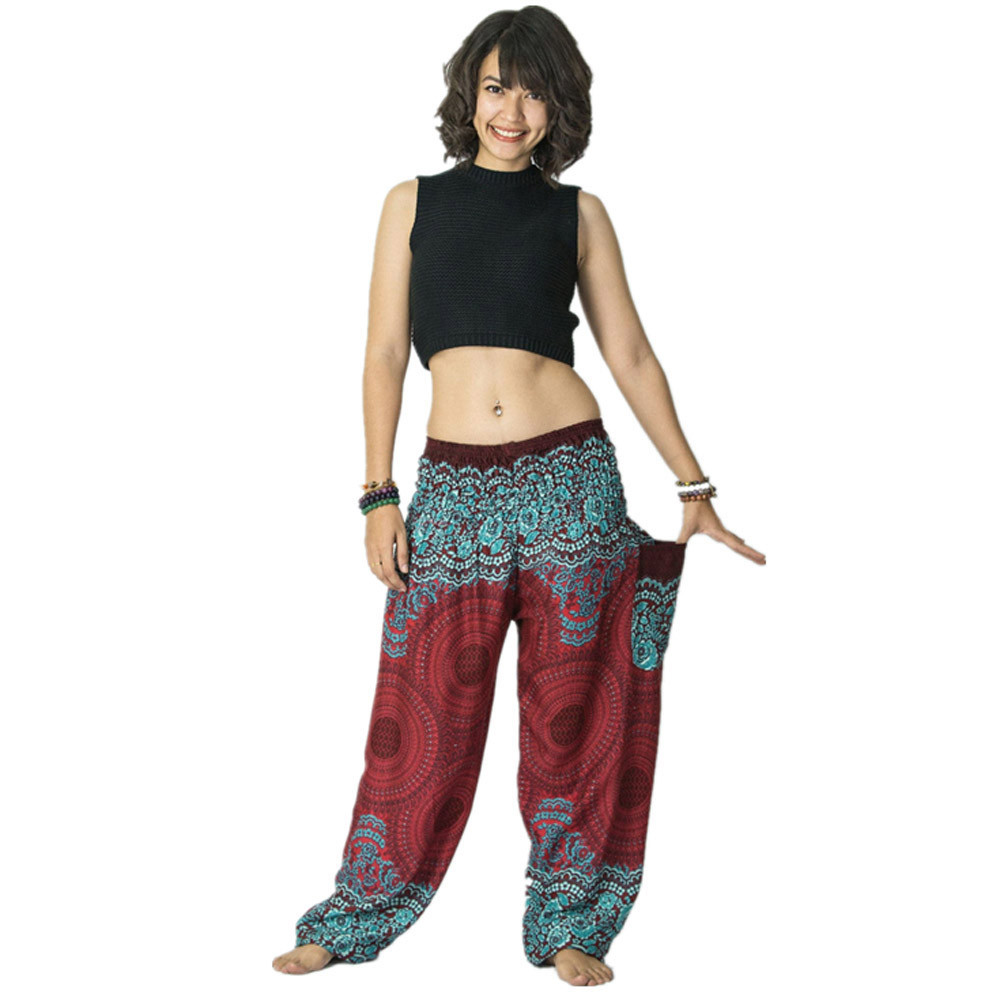 Elastic Waist Clothing Beach Women Baggy Casual Q5009 Boho Strenchy Pants Rayon Pants Harem Pants Thai Pants