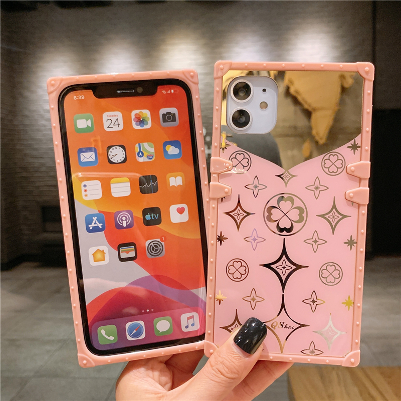 Luxury Square Mirror Pink Phone Case For iPhone 11 Pro XS Max XR X 10