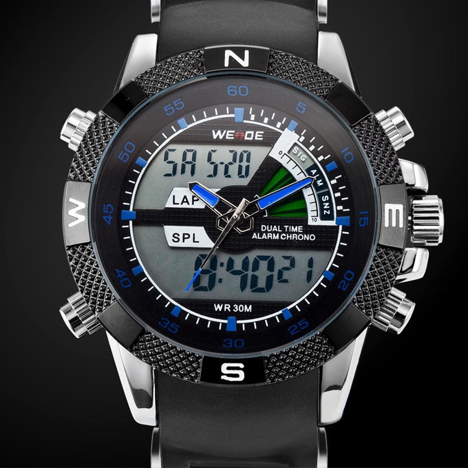 WEIDE Brand Men LED Digital Sports Wristwatches Analog-digital Display Alarm Auto Date Repeater Design 3ATM