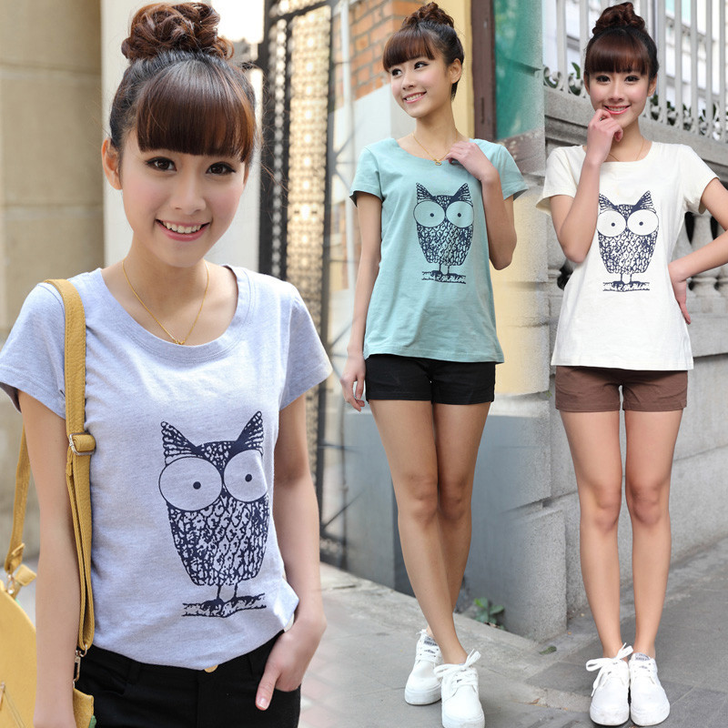 New-2014-T-shirt-Women-Fashion-3D-T-shirt-Cute-Owl-Print-Summer-Roupas-Femininas-Sweet