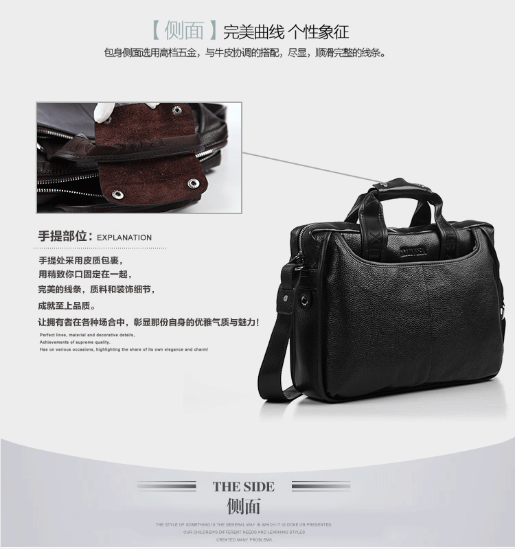 Male 100% GENUINE LEATHER Cowhide Shoulder Leisure Men's Bag