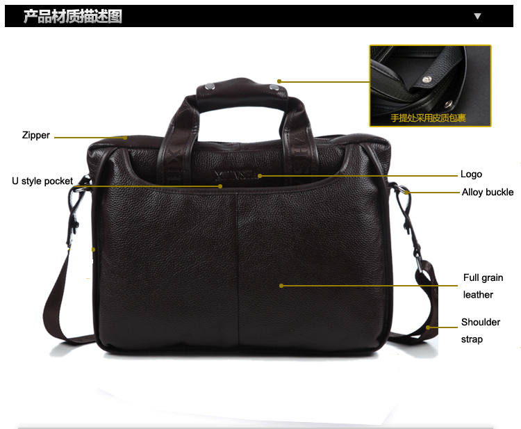 Male 100% GENUINE LEATHER Cowhide Shoulder Leisure Men's Bag