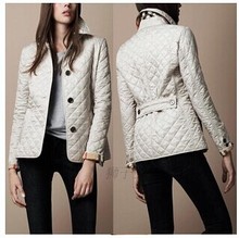 2015 Autumn Winter New European American style Cotton Small grid lady Jacket Fashion Slim Fit Coat