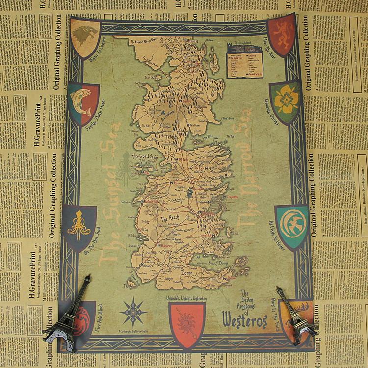 Game of Thrones retro world map Kraft Paper movie Poster vintage paint living room wall art crafts sticker for bar cafe GJ-010