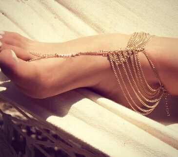 Free shipping 2015 new fashion jewelry accessories trench punk lovely gold Anklet tassel women royal body