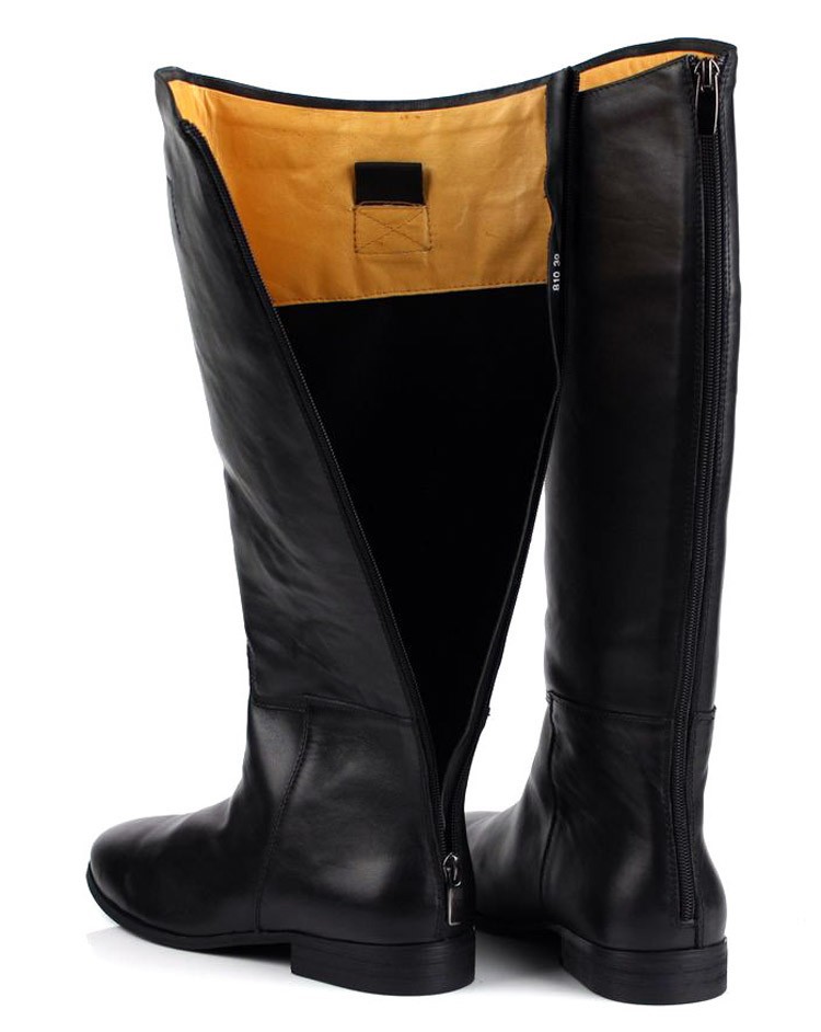 Large Size Mens Knee High Boots Fashion Black Genuine Leather Motorcycle Boots Work Office Shoes