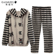 Song Riel autumn and winter flannel pajamas cartoon couple home service men and women fashion hooded