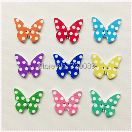 500pcs Mixed Wooden Butterfly Buttons Wood Dots Painted Button Baby Shower Sewing Crafts 30x24mm