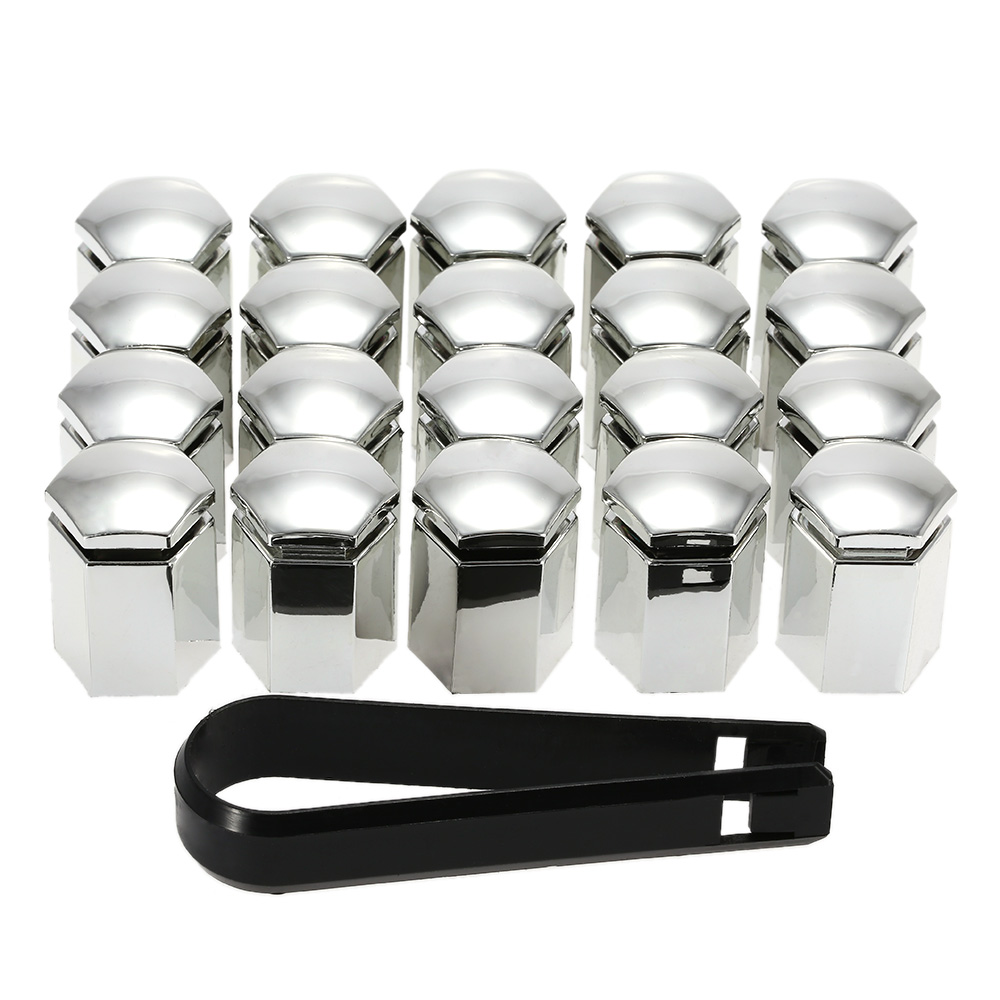 Silver 20 Pcs Car Wheel Bolt Nut Head Cap Covers 22mm Hexagonal Protectors & Removal Tool Universal for Any Cars 