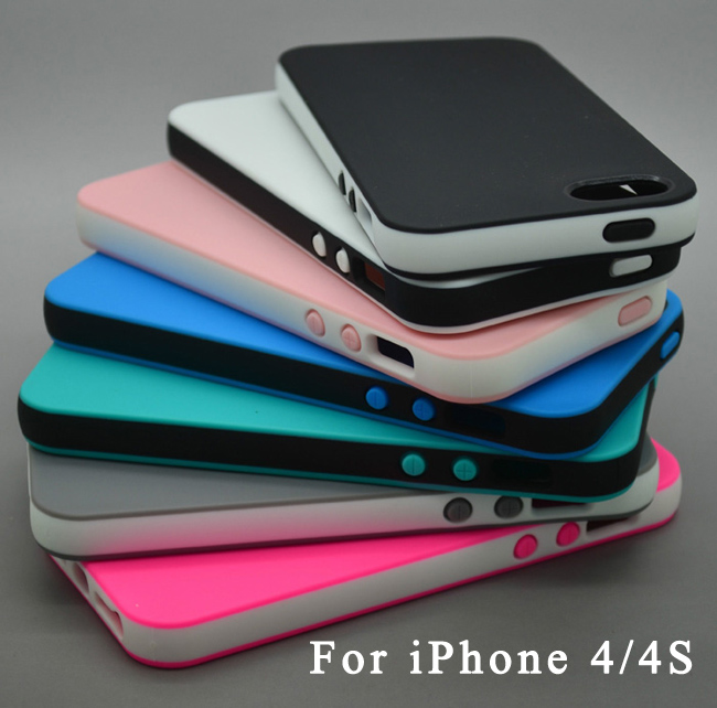 Fashion Dual Color Rubber Soft Silicone TPU Case For Apple iPhone 4 iPhone 4s s iPhone4