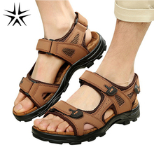 2016 New Designer Men Leather Sandals EU 38-44 Summer Outdoor Sport Man Beach Casual Shoes Absorbent Fiber Insole