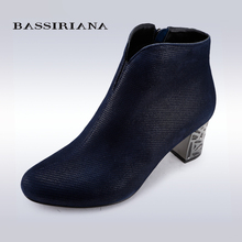 BASSIRIANA – women’s ankle boots for spring season, blue and black colors, genuine suede, russian sizes 35-40, free shipping