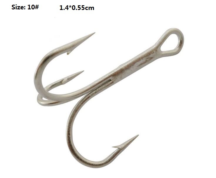 100pcs Size 10 treble fishing hooks 3551 high carbon steel seawater