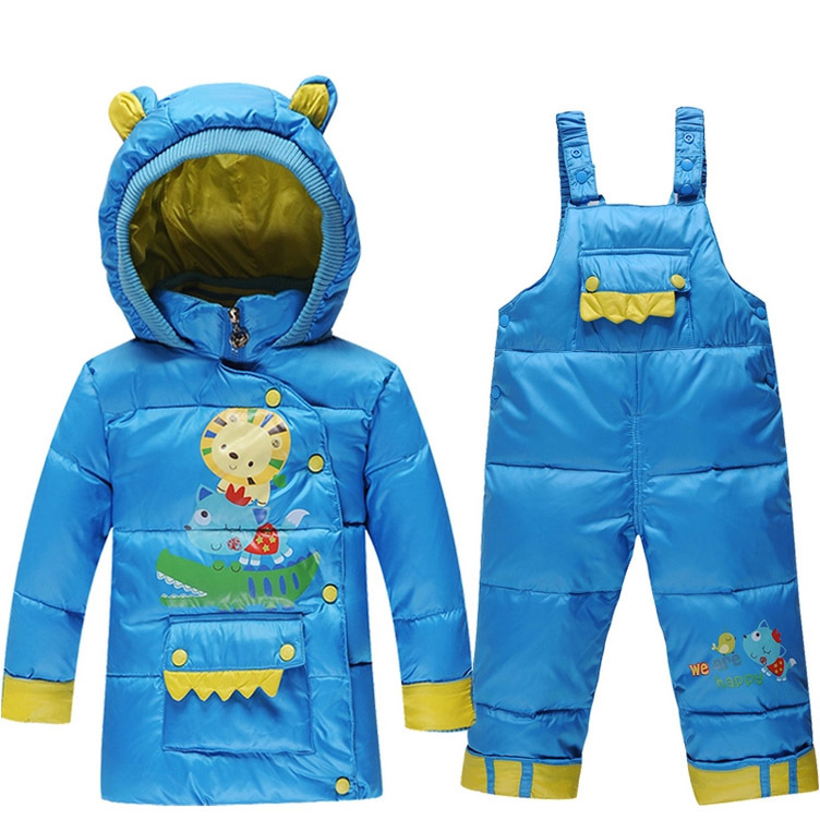 2015 Winter White Duck down Coat set for Baby boys Winter Jackets and Coats for Girls Clothing set Jacket+Overalls Winter Coats